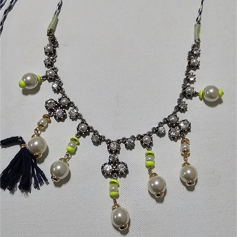 J. Crew Yellow and Pearl Adjustable Necklace
